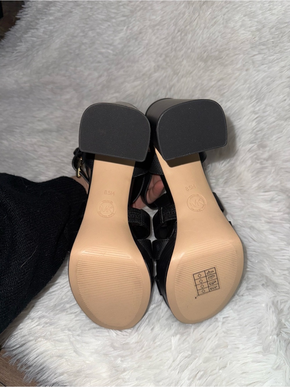 Michael Kors Black Leather Multi-Strap Logo Heels - Picture 6 of 6